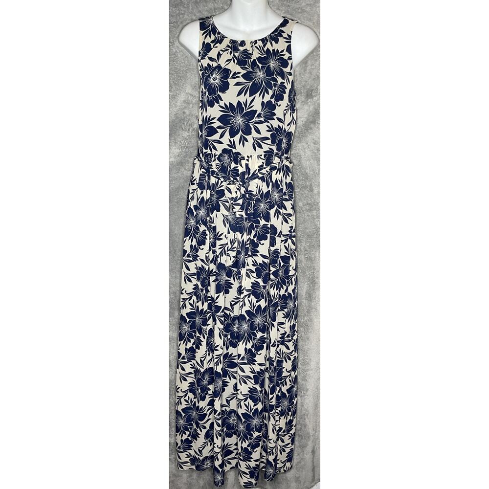 JH Womens Maxi Dress Size 4 Blue Ivory Floral Sleeveless Zip Back Lined
